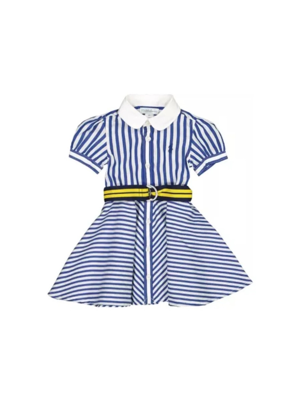 Ralph Lauren Blue & White Striped Shirt Dress with Yellow Accent Belt